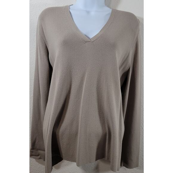 Chico's Beige Ribbed V Neck Sweater Top 3 XL Lightweight Soft Stretchy Cozy - Picture 1 of 4